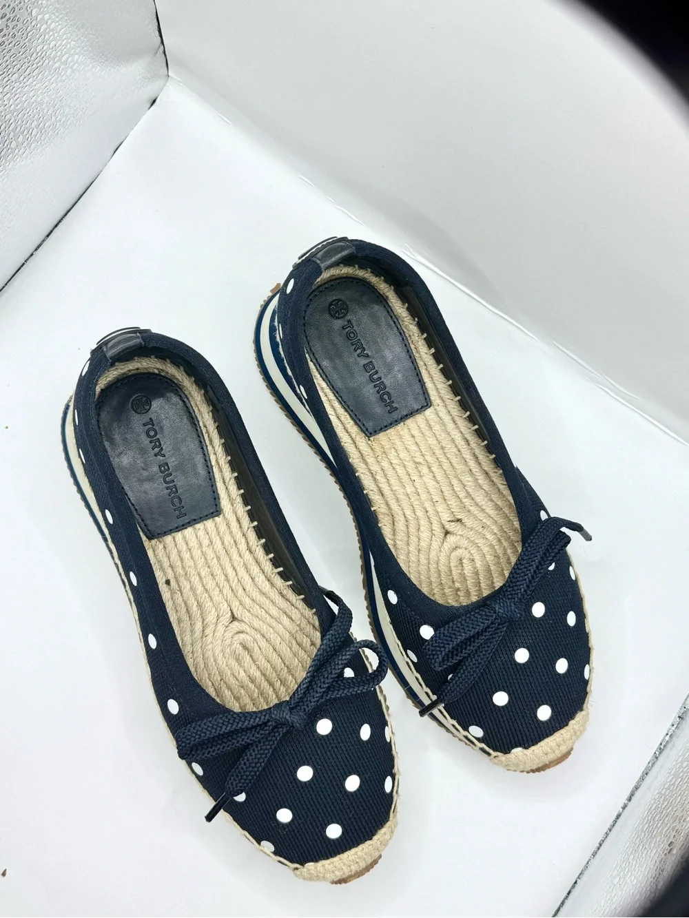 Tory Burch Navy Polka Dot Espadrille Sneakers